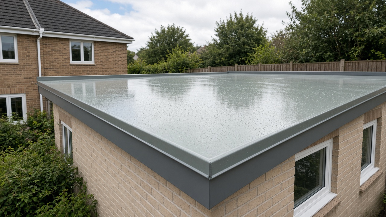 Fibreglass GRP flat roof on brick extension